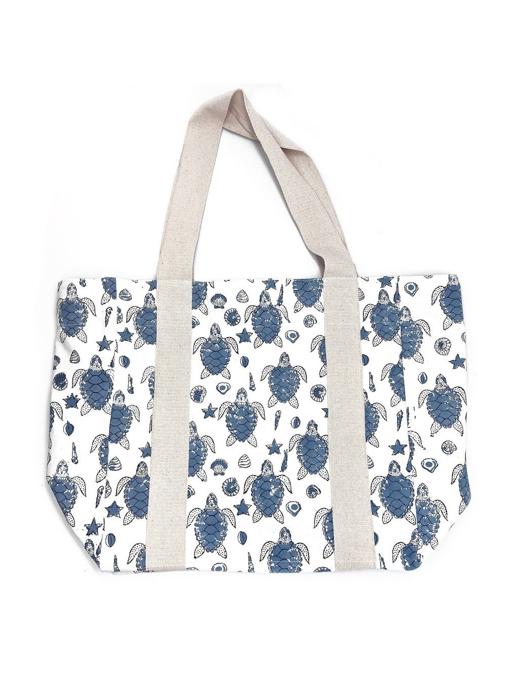 Handcrafted Canvas Bag with Block-Printed Sea Turtles